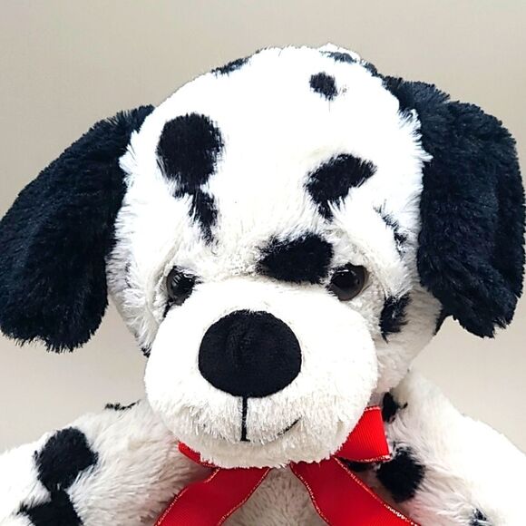 Dalmation Black & White Spotted Puppy Dog Plushie with Red Bow - Picture 2 of 7